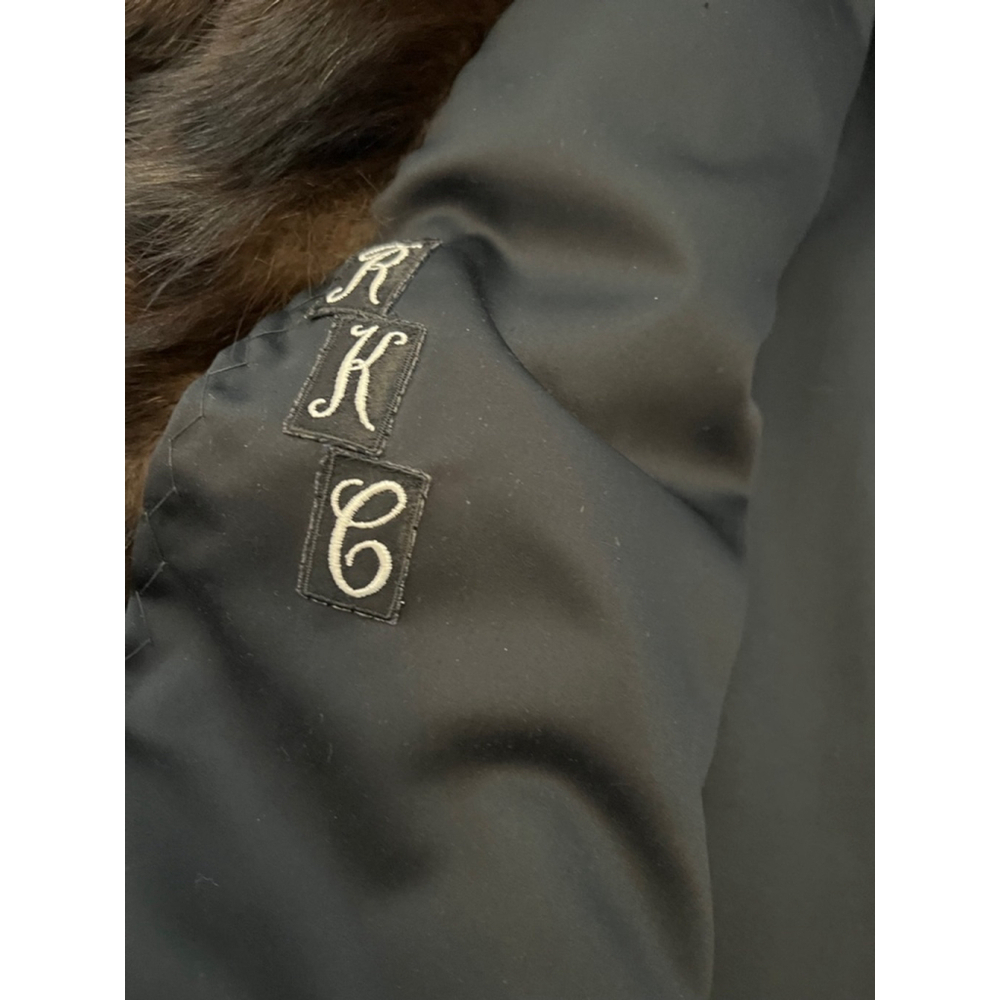 VINTAGE Mink Fur Brown Grey Trim Mid Length Heavy Coat Jacket L - Picture 10 of 10